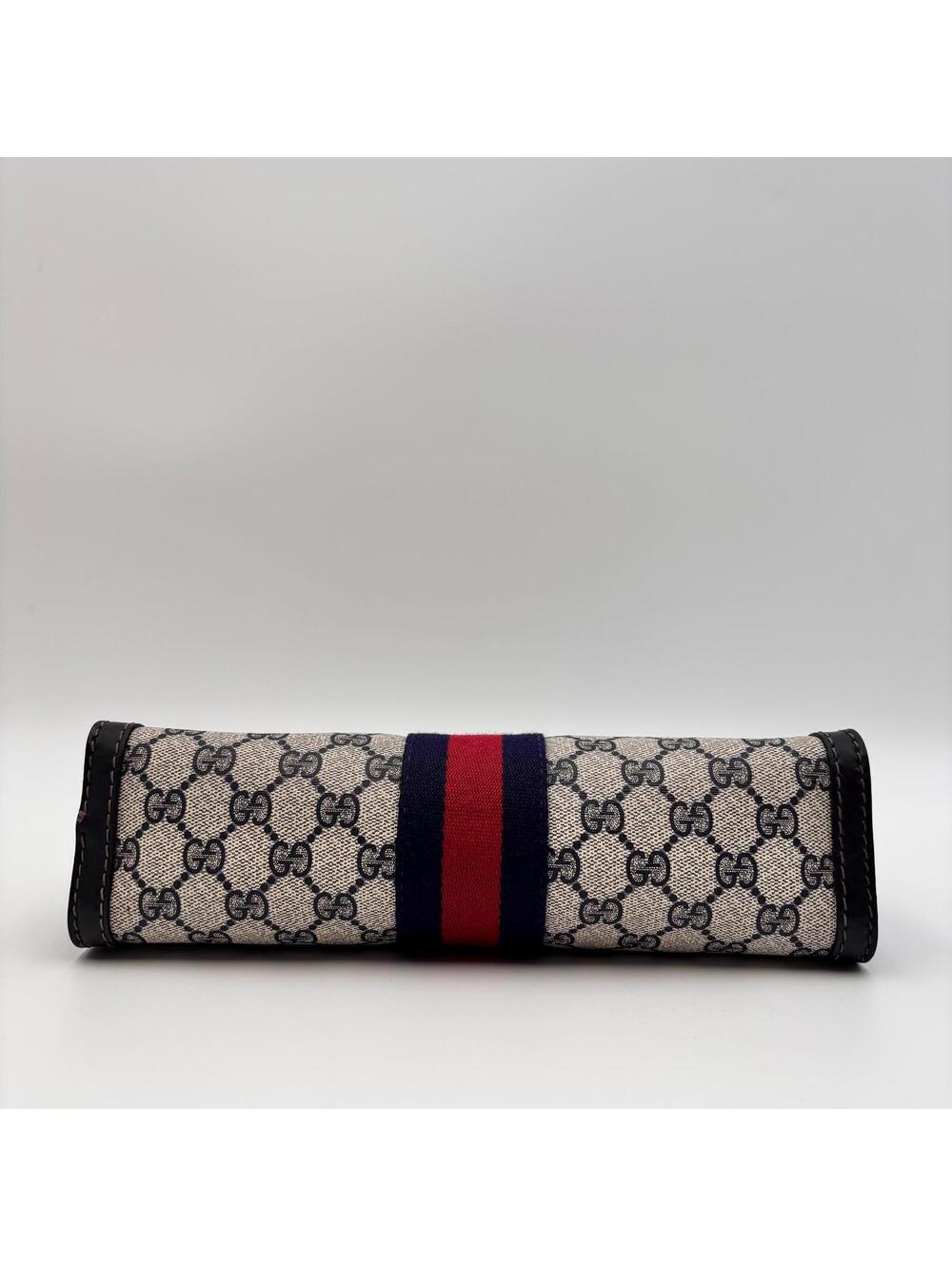Gucci Vintage GG Supreme Web Clutch Pouch Bag Navy Red - Picture 6 of 8